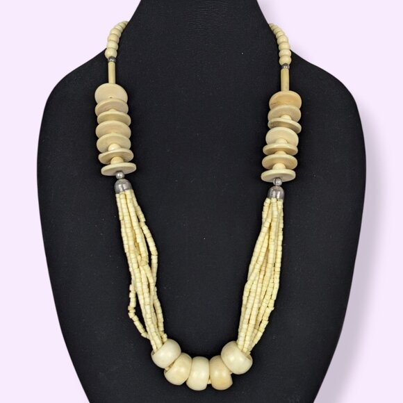 Vintage 7-Strand Bone Bead Necklace - Picture 1 of 6